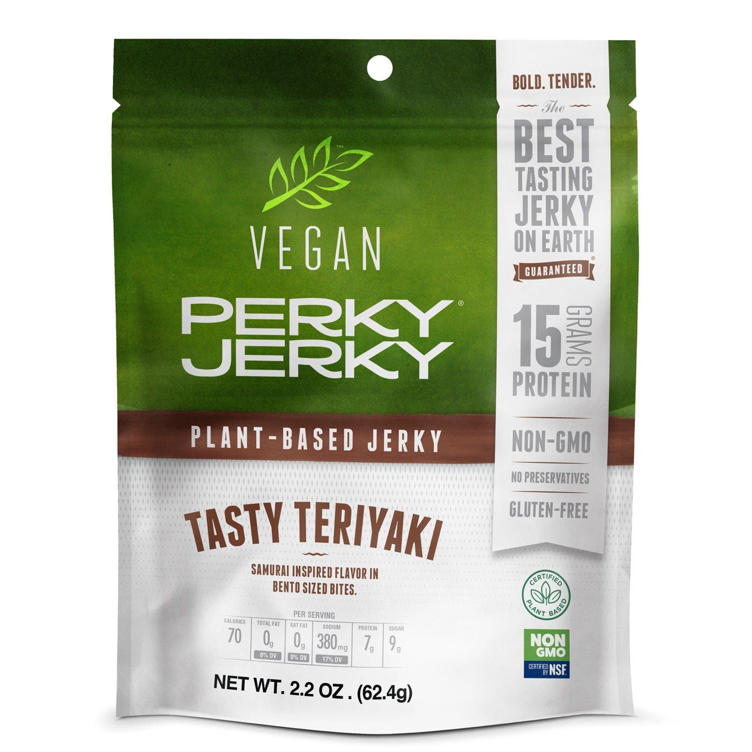 Perky Jerky Tasty Teriyaki Vegan Jerky 2.2 oz bag